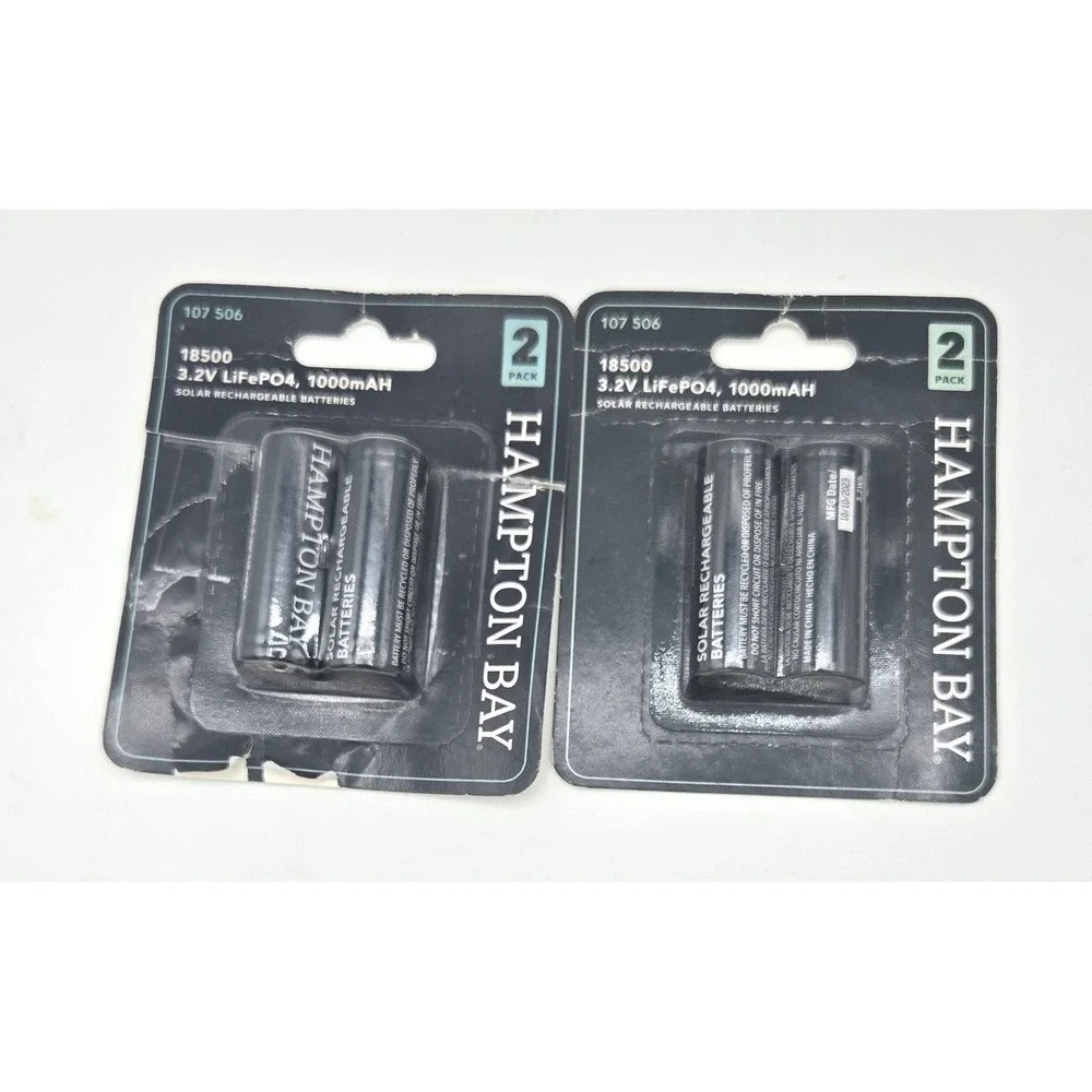 Hampton Bay 18500 3.2V LiFePO4 1000mAh Solar Rechargeable Batteries